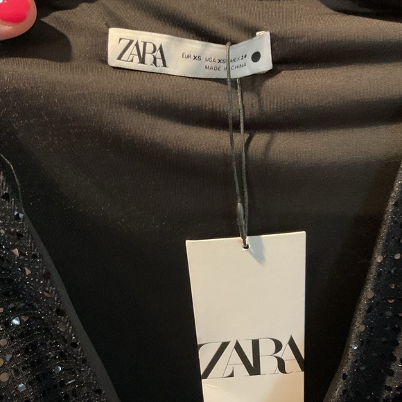 Zara Black Bling Wrap Midi Cocktail Dress Party PROM Wedding Whimsygoth XS, NWT - Picture 4 of 7